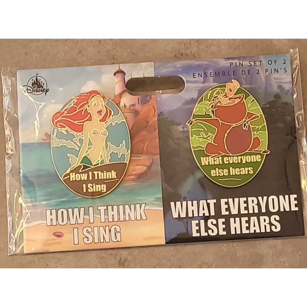 Disney Ariel And Pumba Meme Pin Set ,How I Think I Sing -What Everyone Else New